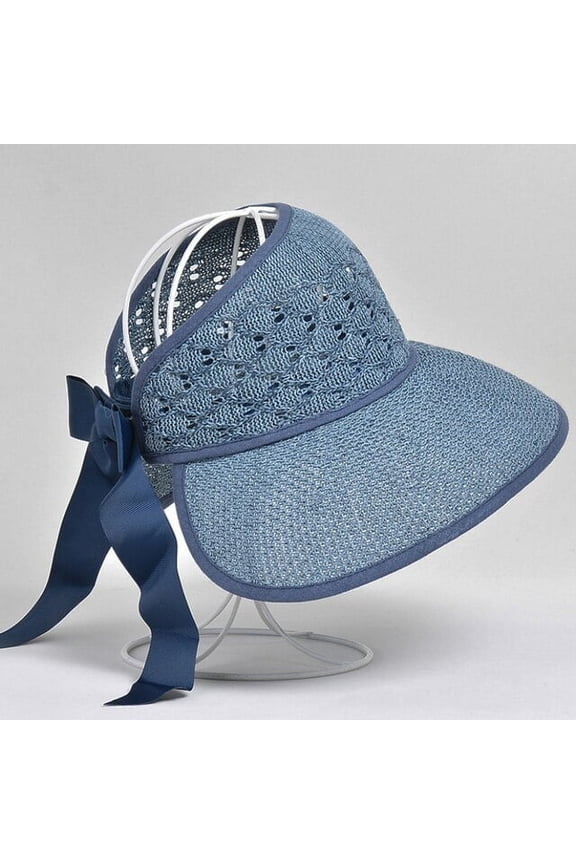 Summer Hat Breathable Packable Sun Visor Cap Lady Ribbon Bow Wide Brim Sun Hat Female Straw Beach Hat Women Cap Hat