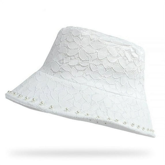 SikaFu Summer Hat Women Pearl Lace Breathable Bucket Fishing Cap Lady Wide Brim Sun Hat Female Fancy Packable Bucket Hat Panama