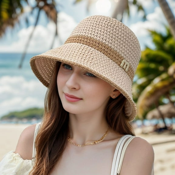 SikaFu Summer Hollow Fisherman Hat Female Air -Breathable Thin Sunscreen Hats Fashion Grass -Edited Bucket Basin Solar Hat