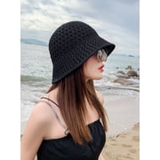 SikaFu Summer Hollow Fisherman Hat Female Air -Breathable Thin Sunscreen Hats Fashion Grass -Edited Bucket Basin Solar Hat