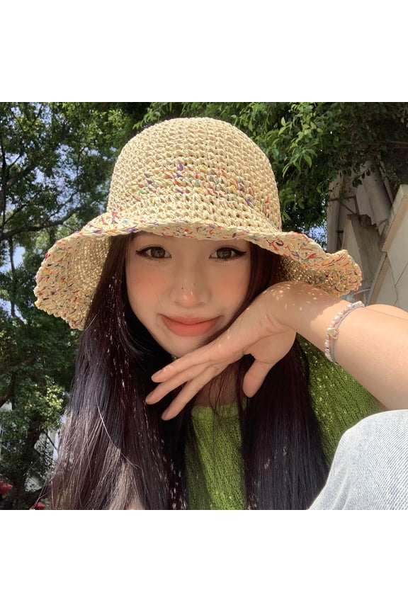 Summer Hollow Sun Sunscreen Hats Breathe, Hot Color, Color, Fake Wind Wide Eaves Woven Straw Hat Female Candy Color Hat
