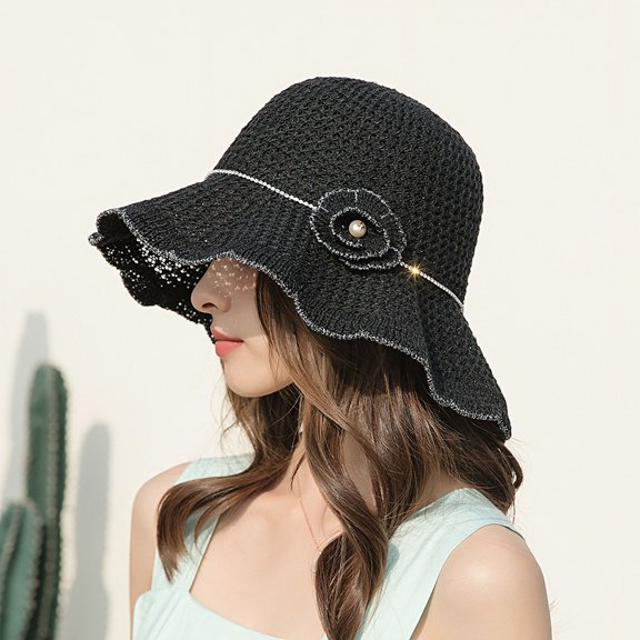 SikaFu Summer Korean Version Of Sunscreen Sun Hat Wave Wave Edge Flowers Hollow, Breathable Sun Hat Seaside Beach Can Fold The Pot