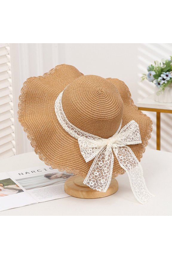 Summer Lace Straw Hat Small Fresh Sweet Sunscreen Hats, Bow Hats Female Outdoor Travel Hats