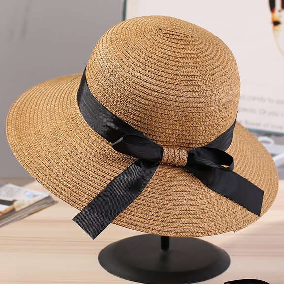 SikaFu Summer New Beach Hats Small Hooded Fashion Ladies Bow Ribbon Ribbon Sun Hat Shaw Hats