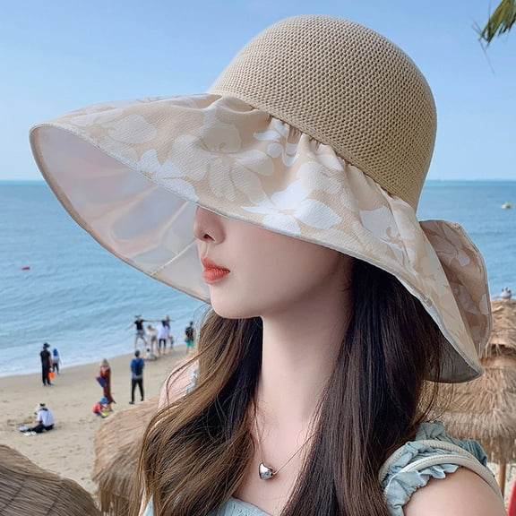 SikaFu Summer New Colorful Glue Sunscreen Hats Female Sweet Big Hat Brima Flower Fisherman Hat Bow, Sun Hat