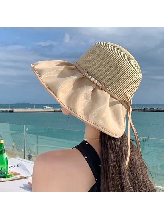 Summer New Fisherman Hat Large Eaves Anti -Ultraviolet Ice Silk Texture Beach Hat Shows Face Face Small Sunscreen Sun Hat