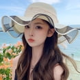 thumbnail image 1 of SikaFu Summer New Lace Pearl Sun Hat Fashion Sun Hat Seaside Holiday Bow Ribbon Straw Hat Lady, 1 of 8