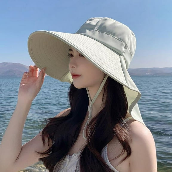 SikaFu Summer Outdoor Sunscreen Sun Hat With Ponytail Hat Female Version Of Fashion Big Eaves Showed Face Small Shawl Fisherman Hat
