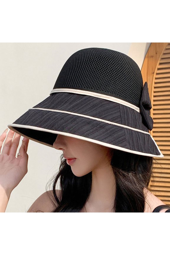 Summer Sun -Shade Fisherman Hat Female New Sweet Big Hat Brim, Sun Hat, Plain Face, Face Bow Hat