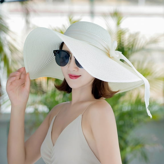 SikaFu Summer Sunscreen Ladies On The Beach Hat Seaside Large Edge Of Anti -Ultraviolet Folding Straw Hat Vacations
