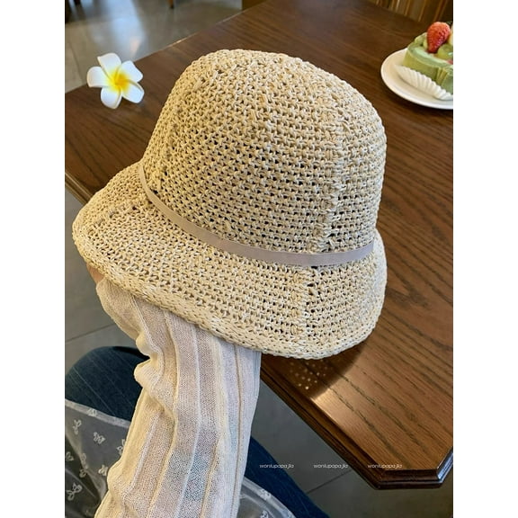 SikaFu Summer Sunscreen Straw Hat New Hollow, Breathable, Simple And Versatile Beach Fisherman Hat Women's Pot Hat Trend