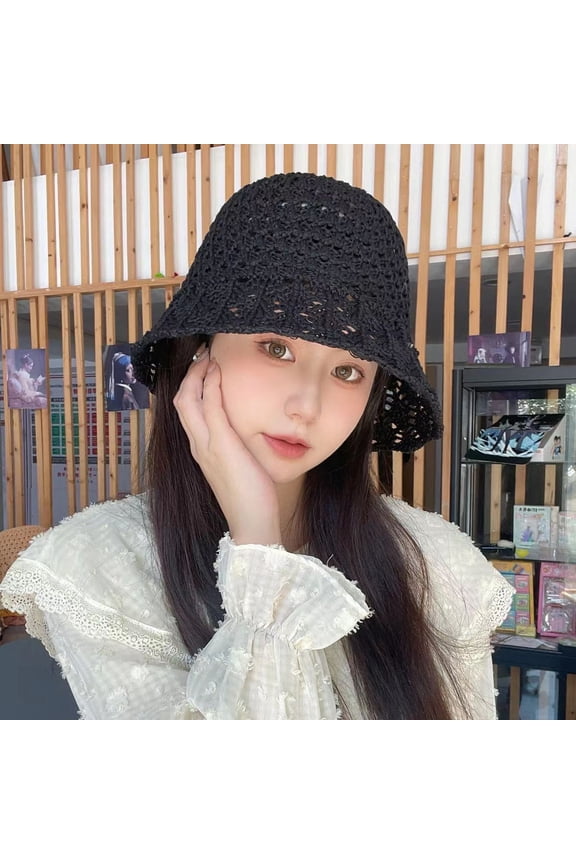 Summer Thin Handmade Grass -Edited Bucket Hat Cute, Thin Sunscreen, Breathable Straw Hat Hollowed Out Sun Hat