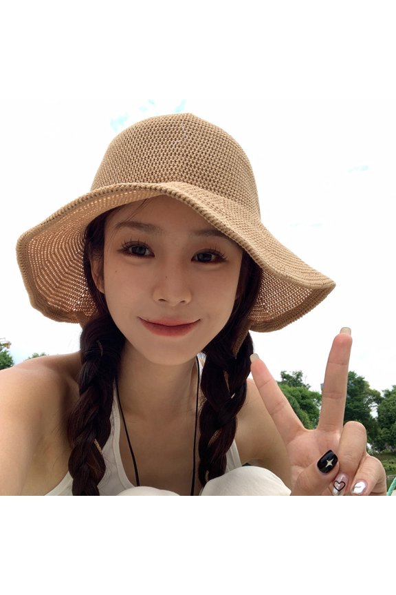 Summer Version Can Be Foldable Handmade Hand -Hooking Paper Grass Fisherman Hat Female Literary Lady Sunshaded Basin Cap