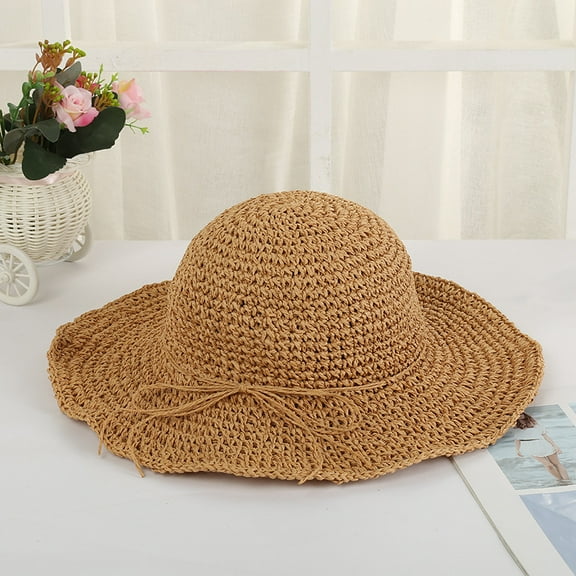 SikaFu Sun Hat Straw Hat Female Summer Outdoor Sunscreen Hat Flat Handmade Handmade Handbrings Folding Hat