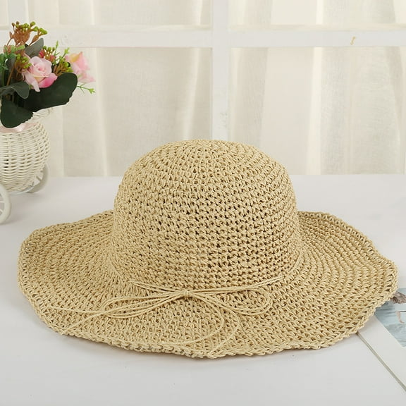SikaFu Sun Hat Straw Hat Female Summer Outdoor Sunscreen Hat Flat Handmade Handmade Handbrings Folding Hat