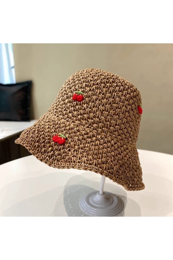 Sunscreen Beach Hat For Summer Leisure Show Face Small Travel Cherry Straw Hat Sunshade Fisherman Hat Female Pot Hat