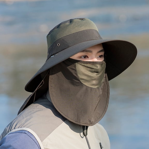 SikaFu Sunscreen Hat For Men, Summer Sunshade Hat, Face Covering Fishing Hat, Detachable Large Brim Fisherman's Hat, Waterproof Mountaineering Hat