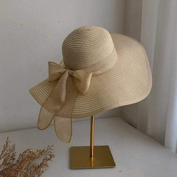 SikaFu Super Brimmed Straw Hat For Women's Summer Sun Protection, Large Brimmed Hat, Beach Bow Hat, Sun Hat