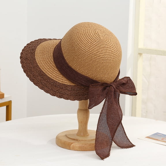 SikaFu The New Straw Hat Female Seaside Holiday Bow Ribbon Sun Hat Behind The Head Opens The Ponytail Sun Hat