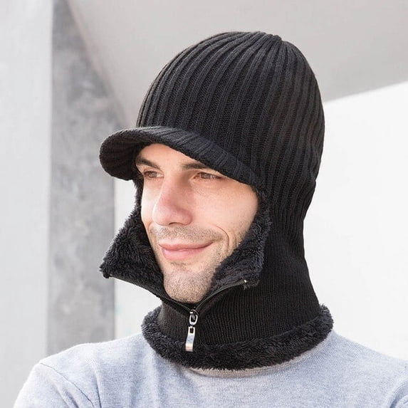 SikaFu Thick Warm Winter Hat Glove Set Men Riding Earflap Cap Male Knitted Hat with Scarf Men PCS Fleece Lined Winter Accessory