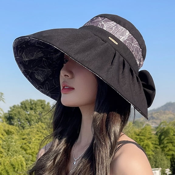 SikaFu UV Resistant Sunshade Hat For Women In Spring And Summer, Versatile Japanese Style Patchwork Bow, Large Brim To Cover Face, Fisherman Basin Hat