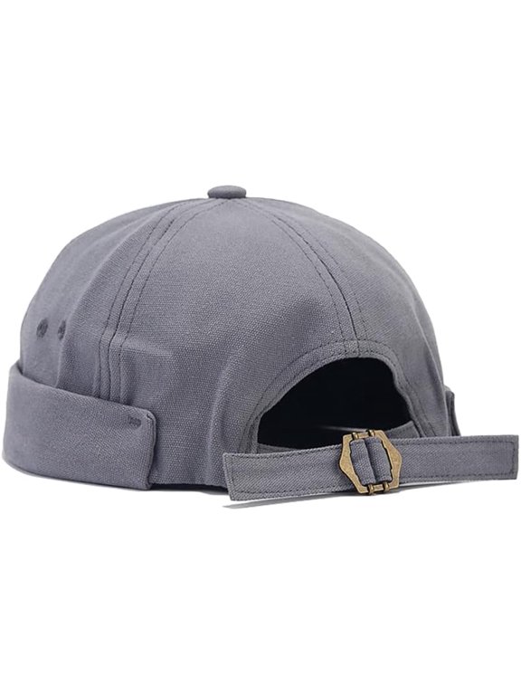 Unisex Casual Beanie Cap Rolled Cuff Cotton Brimless Hat Adjustable Buckle