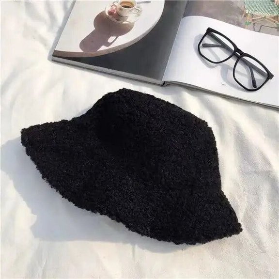 SikaFu Unisex Harajuku Bucket Hat Solid Men Fishing Fisherman Hat Autumn Winter Lamb Wool Outdoor Warm Panama Gorros For Women