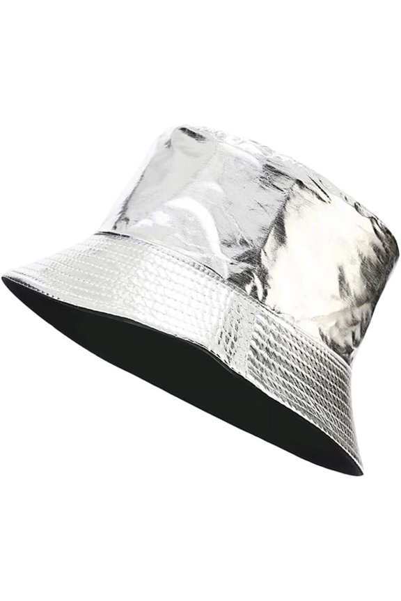 Unisex Metallic Shiny Wide Brim Sun Protection Bucket Hat Fishing Cap