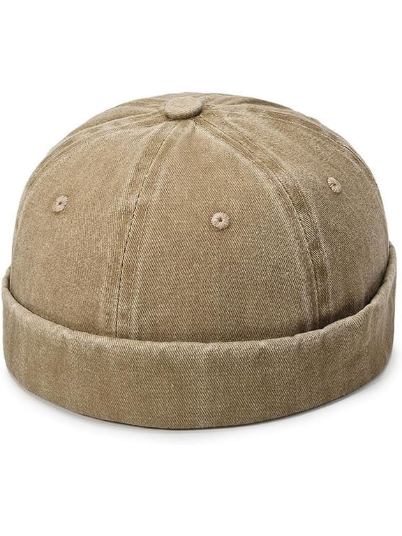 Unisex Washed Denim Docker Cap Rolled Cuff Beanie Hip Hop Hat Brimless