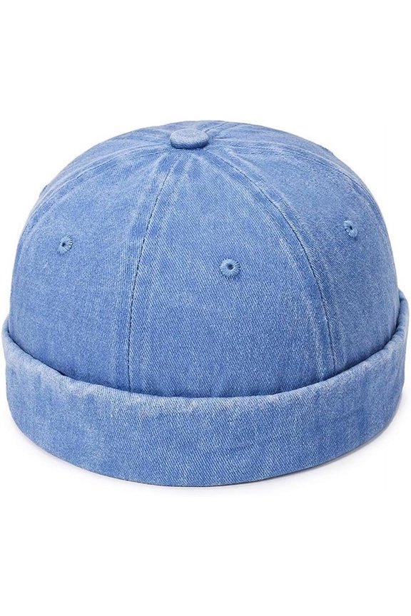 Unisex Washed Denim Docker Cap Rolled Cuff Beanie Hip Hop Hat Brimless