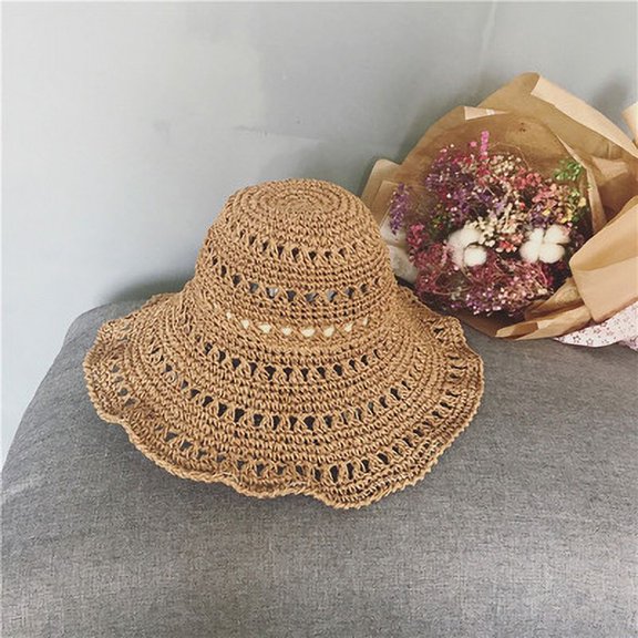 SikaFu Versatile Handmade Crochet, Mesh, Large Brimmed Straw Hat For Children, Summer Korean Version Fisherman Hat For Outings, Sun Hat, Foldable At Will