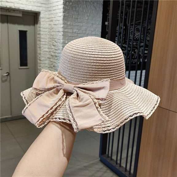 SikaFu Version Of Fashionable Bow Shaped Large Brimmed Hats For Women, Wave Edge Sun Protection Hats, Outdoor Beach Hats, Sun Protection Hats