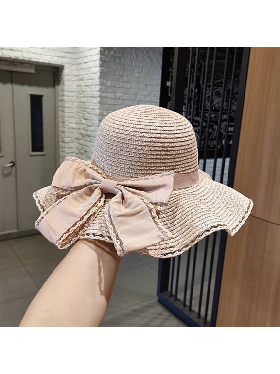 Version Of Fashionable Bow Shaped Large Brimmed Hats For Women, Wave Edge Sun Protection Hats, Outdoor Beach Hats, Sun Protection Hats