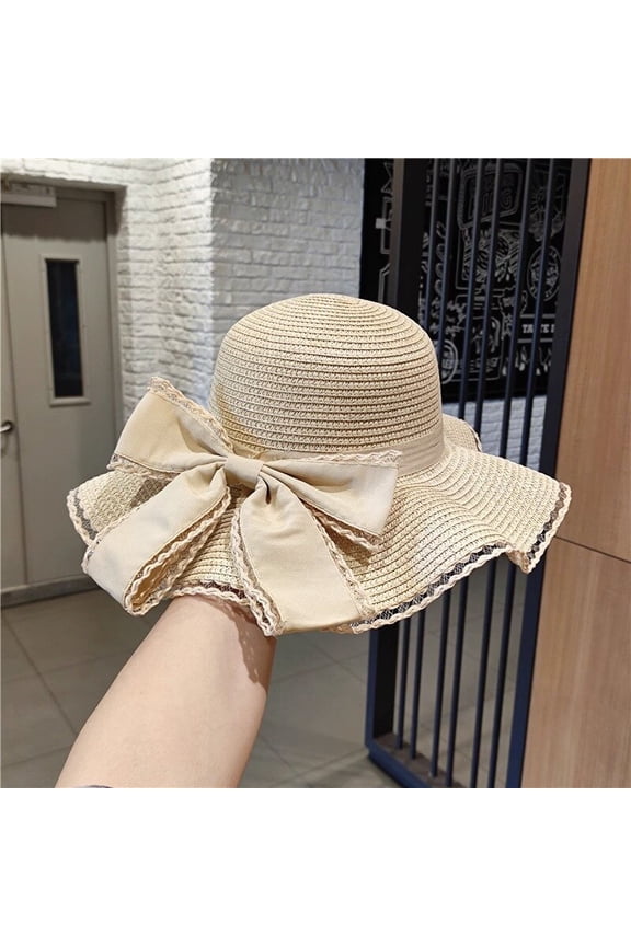 Version Of Fashionable Bow Shaped Large Brimmed Hats For Women, Wave Edge Sun Protection Hats, Outdoor Beach Hats, Sun Protection Hats