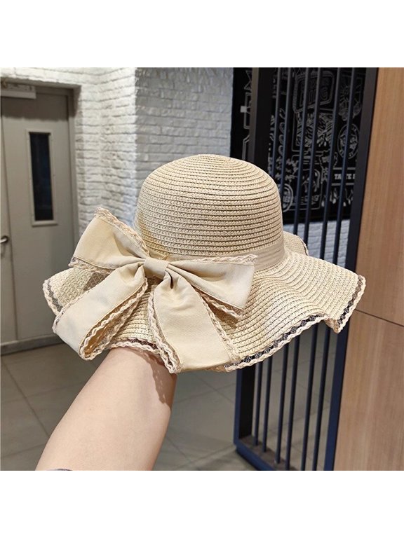 Version Of Fashionable Bow Shaped Large Brimmed Hats For Women, Wave Edge Sun Protection Hats, Outdoor Beach Hats, Sun Protection Hats