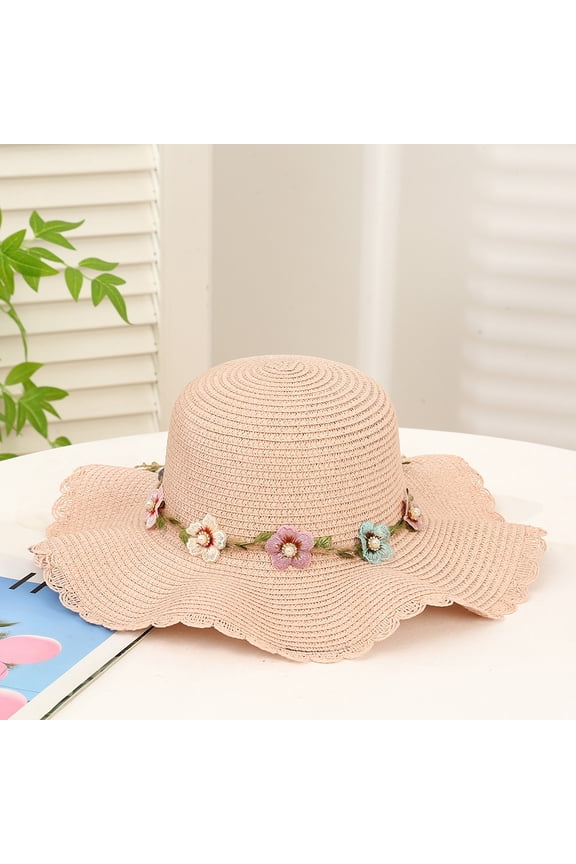 Version Of Small Fresh Sweet Flower Ring Sun Hat Fashion, Simple Lace Woven Straw Hat Seaside Beach Hat