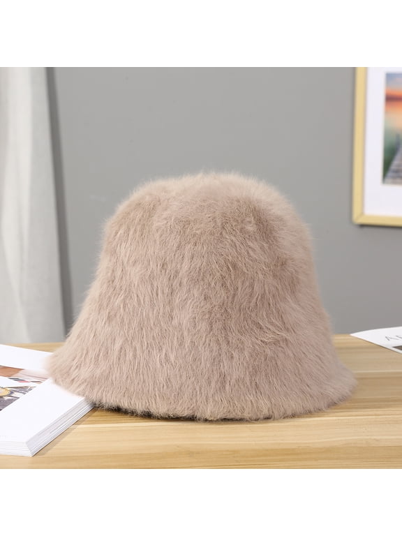 Version Of The Internet Celebrity In Rabbit Hair Bucket Hat Female New Knit Hat Plush Fisherman Hat Warm Pure Color Pot