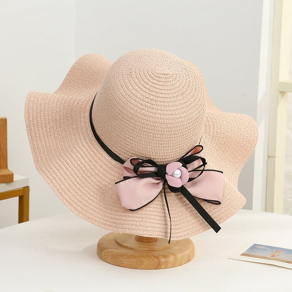 SikaFu Summer Bow, Sun Hat Female Seaside Beach Holiday Hat Outdoor Large Eaves Large Eaves Sun Hat Sweet Straw Hat