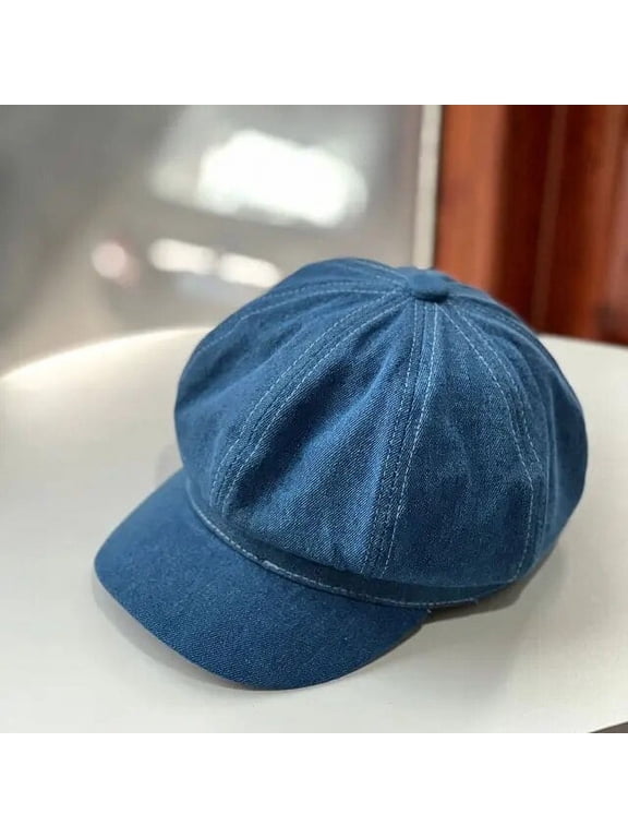 Vintage Women Denim Beret Octagonal Hats Classic Washed Cotton Newsboy Caps Beret Hat Flat Brim Female Spring Painter Berets Cap