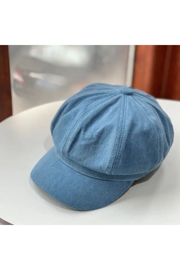 Vintage Women Denim Beret Octagonal Hats Classic Washed Cotton Newsboy Caps Beret Hat Flat Brim Female Spring Painter Berets Cap