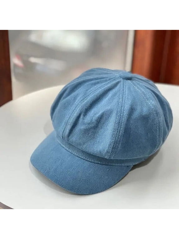 Vintage Women Denim Beret Octagonal Hats Classic Washed Cotton Newsboy Caps Beret Hat Flat Brim Female Spring Painter Berets Cap