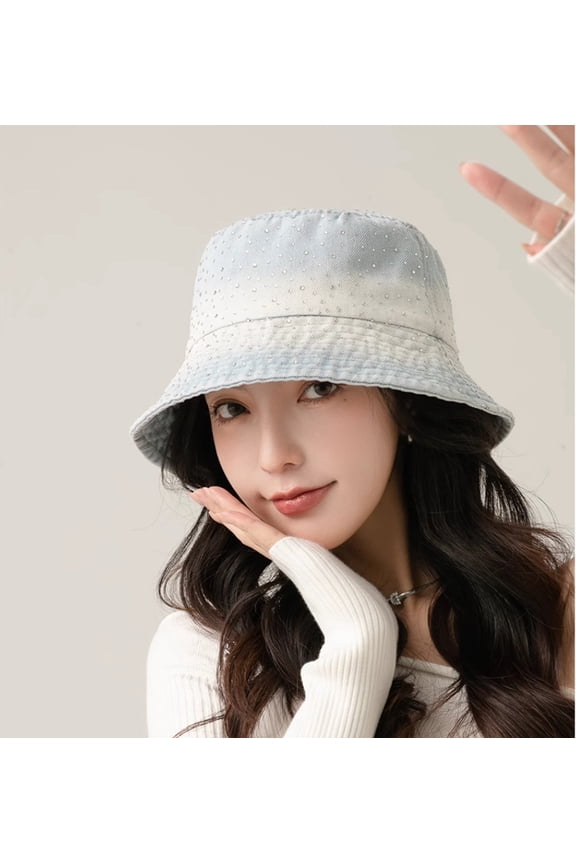 Water Diamond Fisherman Hat For Women Spring/Summer Big Eaves Covering Face And Sunscreen Hat Versatile Gradient Color Washed Cowboy Bowl Hat For Small Face