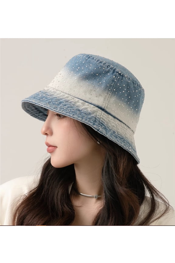 Water Diamond Fisherman Hat For Women Spring/Summer Big Eaves Covering Face And Sunscreen Hat Versatile Gradient Color Washed Cowboy Bowl Hat For Small Face