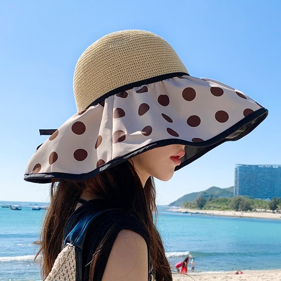 SikaFu Wave Dot Big Eaves Vinyl Fisherman Hat Female Summer New Bow Heritage Hat Sunscreen And Anti -Ultraviolet Fisherman Hat