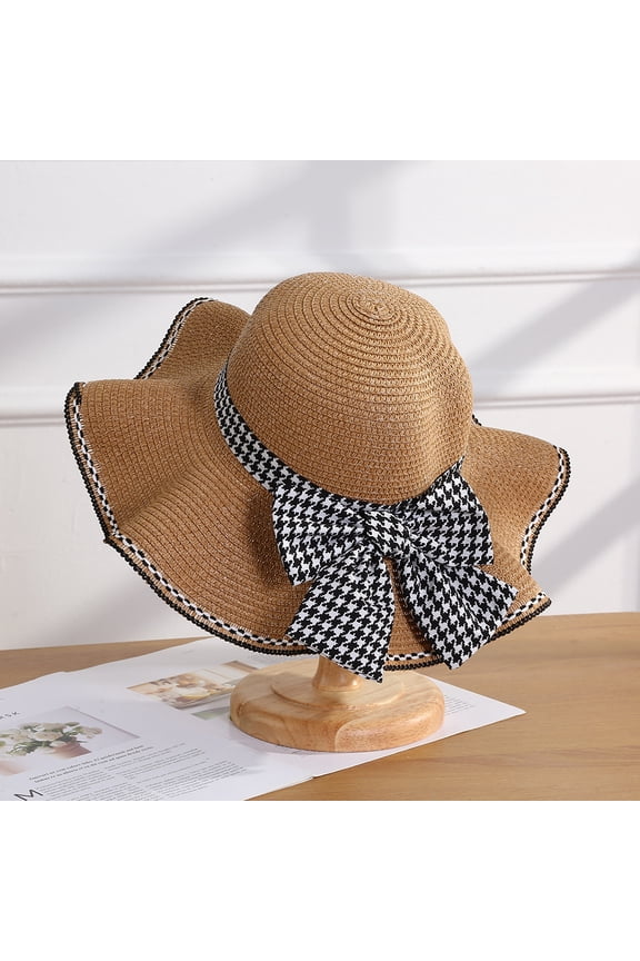 Waves Along The Straw Hat Grid Bow Woven The Sun Hat Version Of The Simple Sun Hat Female Beach Hat