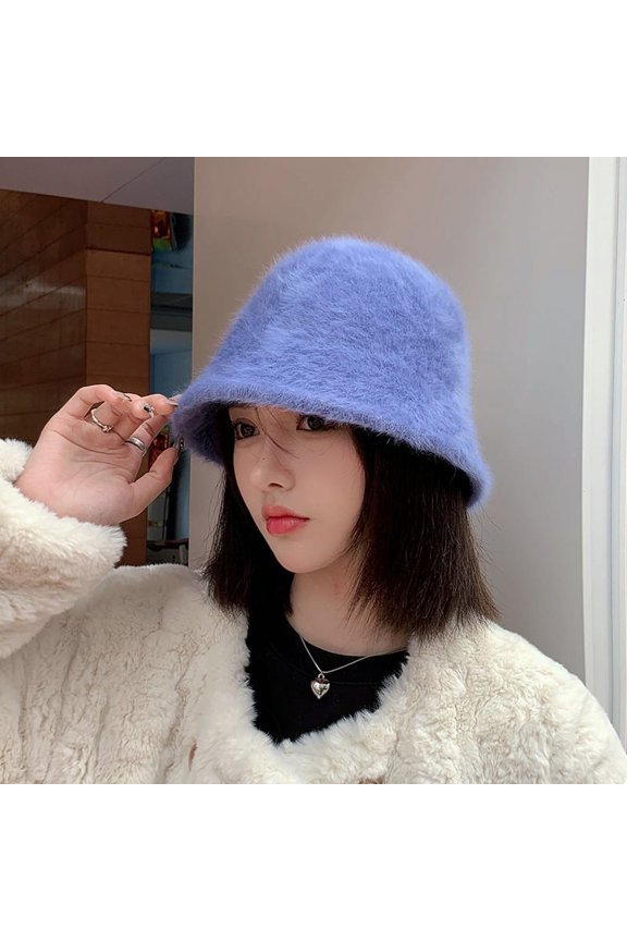 White Rabbit Hair Fisherman Hat For Women In Autumn And Winter, Plush Bucket Hat For Japanese Style, Big Head, Round Basin Hat, Small Face, Warm Hat Trend