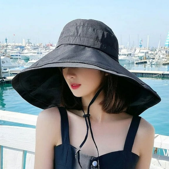 SikaFu Wide Brim UPF 50  Sun Hat Women Anti-UV Protection Hiking Fisherman Cap Fold Summer Solid Beach Bucket Hat Gorra 모자