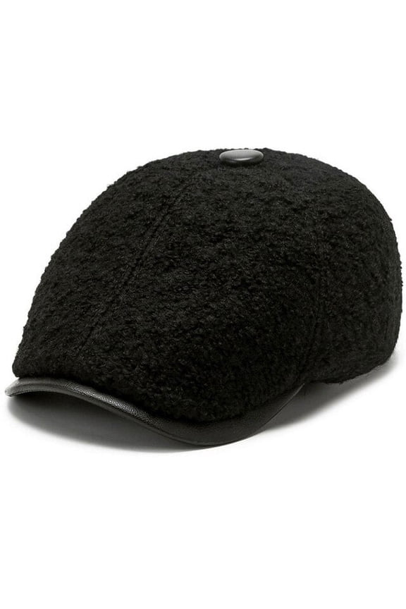 Winter Cap Beret Hat Lamb Wool Earflap Cap Thick Warm Berets for Men Octagonal Newsboy Cap Vintage Dad Hat Beret Cap Men
