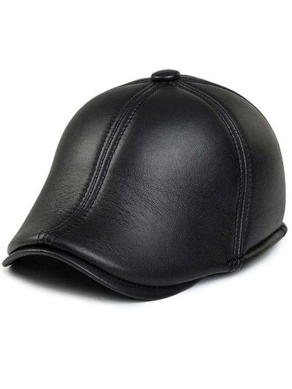 Winter Hat Men Dad Hats with Earflap Male PU Leather Hat Warm Ear Flap Beret Cap Men Flat Gastby Duckbill Ivy Newsboy Cap