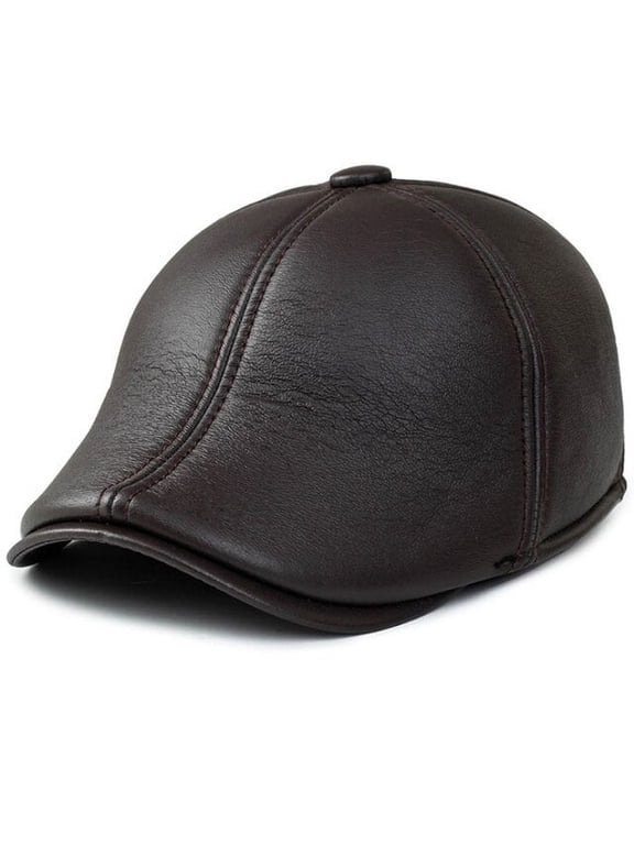 Winter Hat Men Dad Hats with Earflap Male PU Leather Hat Warm Ear Flap Beret Cap Men Flat Gastby Duckbill Ivy Newsboy Cap